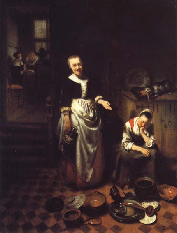 Nicolas Maes Interior with a Sleeping Maid and Her Mistress France oil painting art